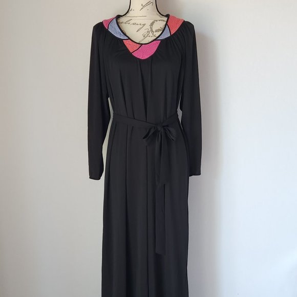 Vintage Oscar De La Renta for Swirl Maxi Shift Dress Long Sleeve Knit Black - Picture 1 of 10